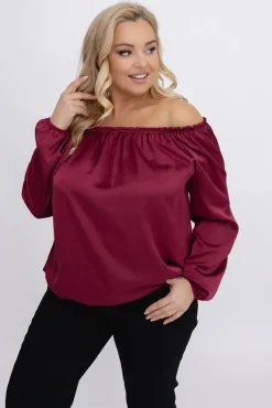 Damskie Włoski Bordowa satynowa Bluzka REGEZI