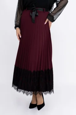 Włoski Bordowa Spódnica plisowana z paskiem GARIOLI