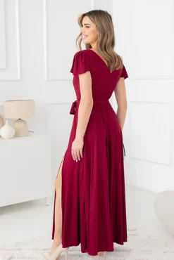 Polski Bordowa Sukienka brokatowa HESIO