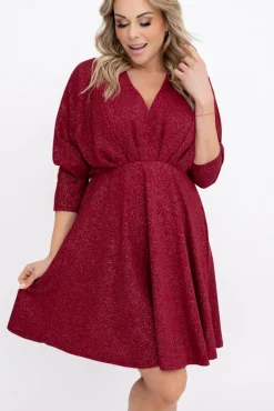 Włoski Bordowa Sukienka błyszcząca LORINO