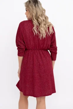 Włoski Bordowa Sukienka błyszcząca LORINO