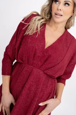 Włoski Bordowa Sukienka błyszcząca LORINO