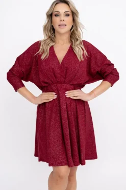 Włoski Bordowa Sukienka błyszcząca LORINO