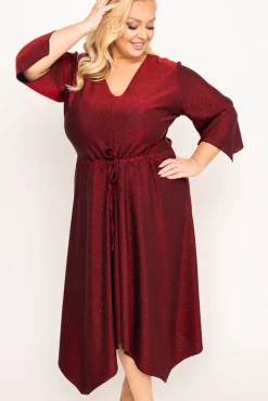 Polski Bordowa Sukienka błyszcząca REZIO