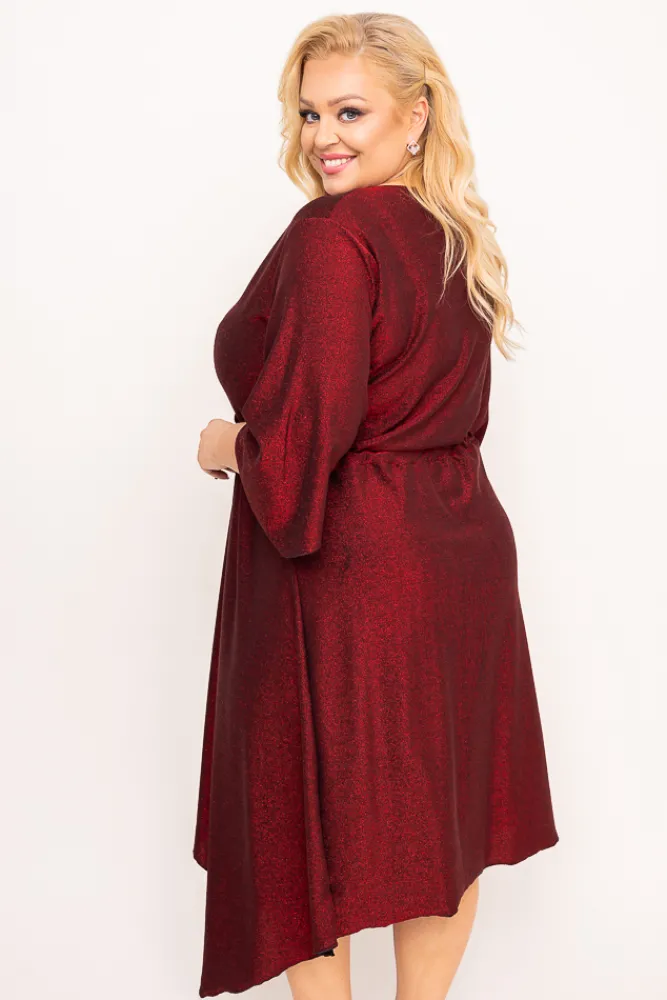 Polski Bordowa Sukienka błyszcząca REZIO