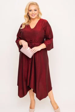 Polski Bordowa Sukienka błyszcząca REZIO