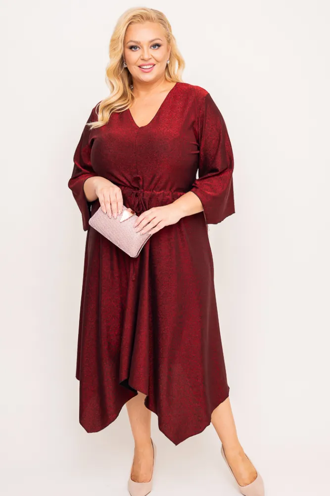 Polski Bordowa Sukienka błyszcząca REZIO