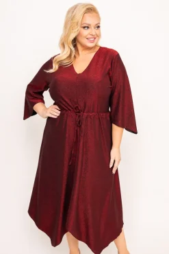 Polski Bordowa Sukienka błyszcząca REZIO