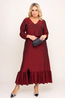 Polski Bordowa Sukienka błyszcząca QUZI