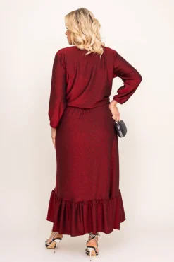 Polski Bordowa Sukienka błyszcząca QUZI