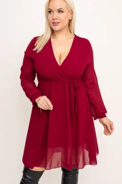 Włoski Bordowa Sukienka Elegancka PERLA