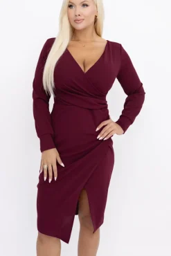 Włoski Bordowa Sukienka kopertowa NEPIA