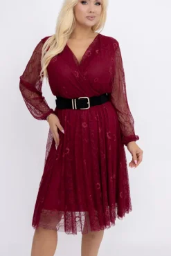 Włoski Bordowa Sukienka koronkowa DOBORI