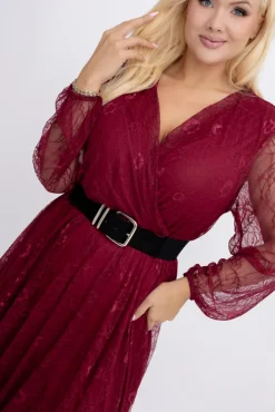 Włoski Bordowa Sukienka koronkowa DOBORI