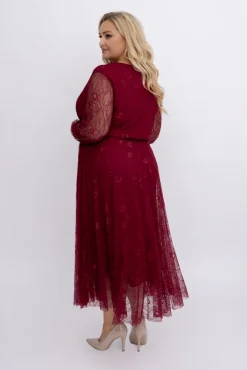Włoski Bordowa Sukienka koronkowa RITORI