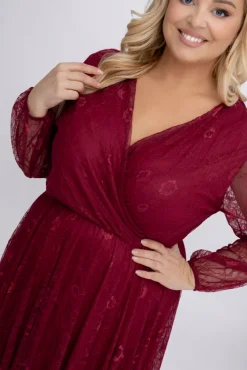 Włoski Bordowa Sukienka koronkowa RITORI