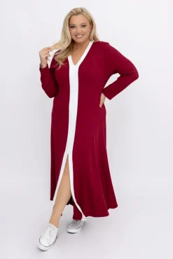 Włoski Bordowa Sukienka prążkowana MAYORDI