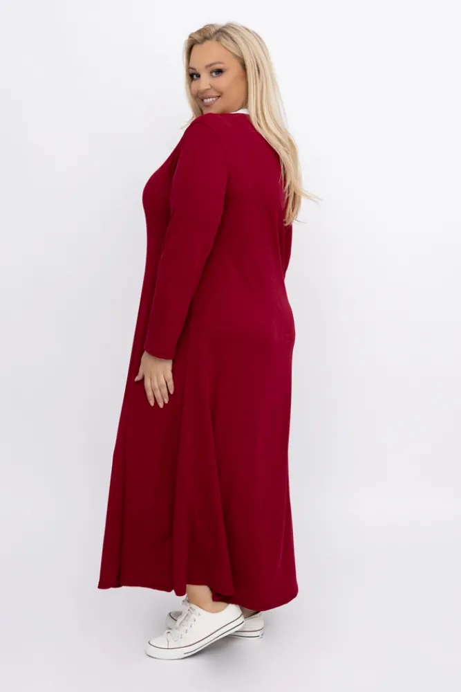 Włoski Bordowa Sukienka prążkowana MAYORDI