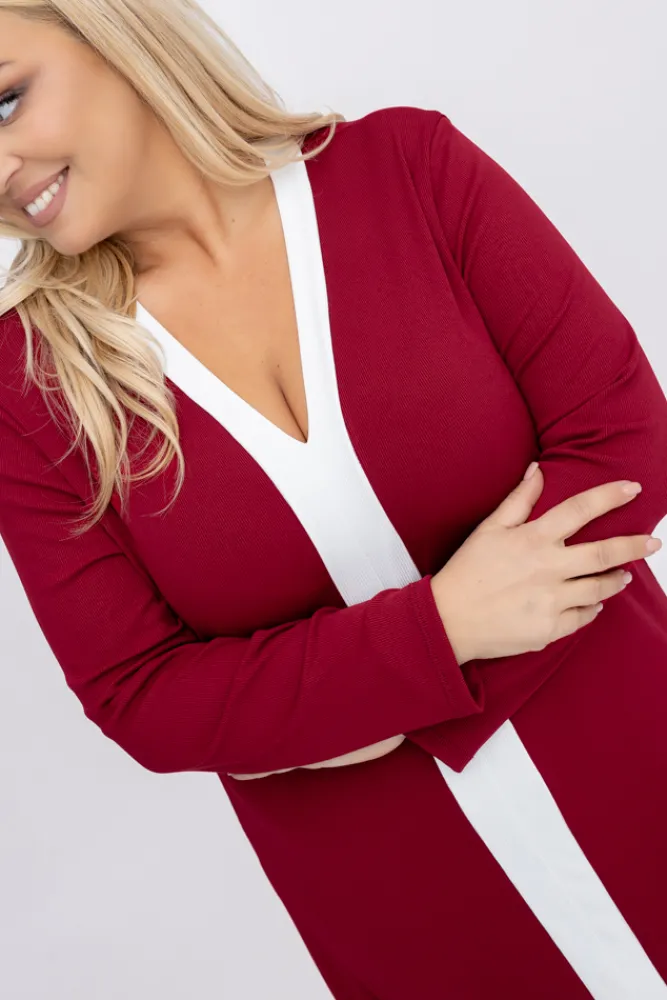 Włoski Bordowa Sukienka prążkowana MAYORDI