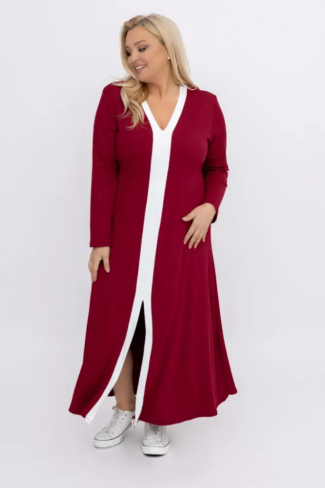 Włoski Bordowa Sukienka prążkowana MAYORDI