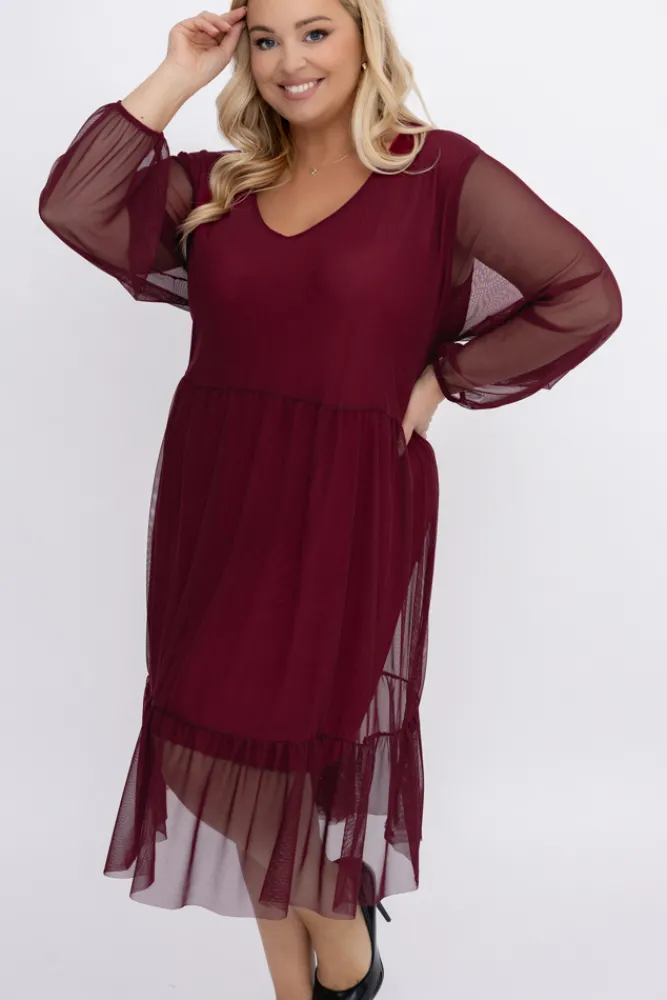 Włoski Bordowa Sukienka siateczkowa ORUZI