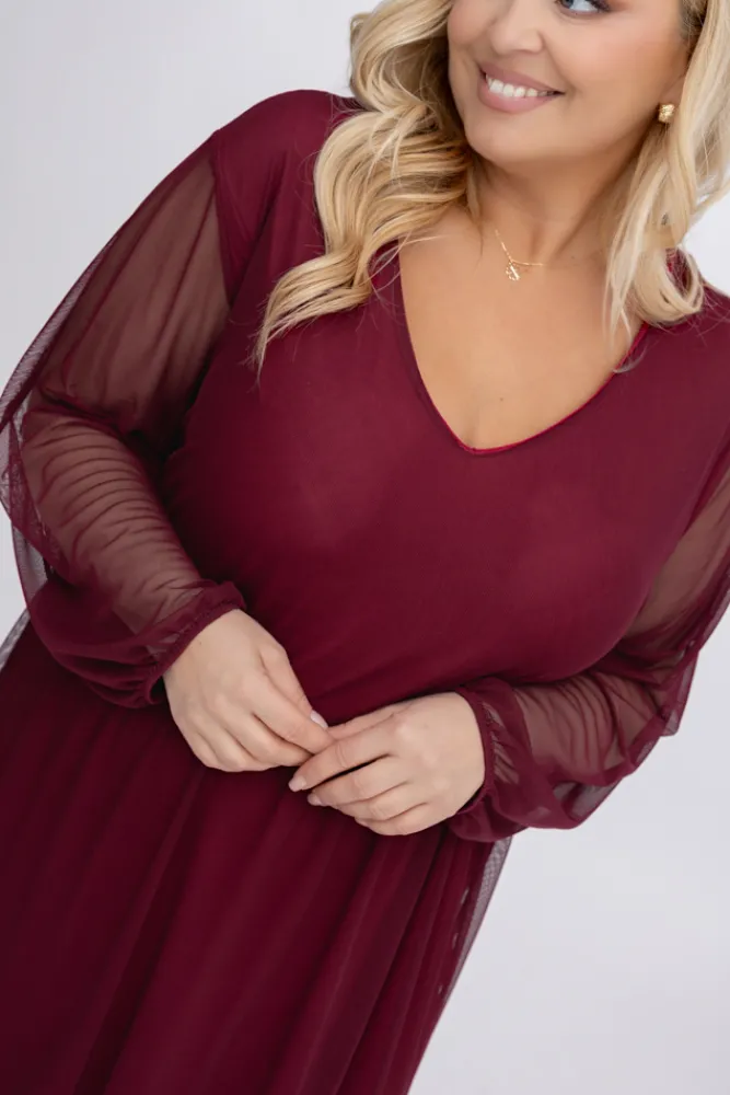 Włoski Bordowa Sukienka siateczkowa ORUZI