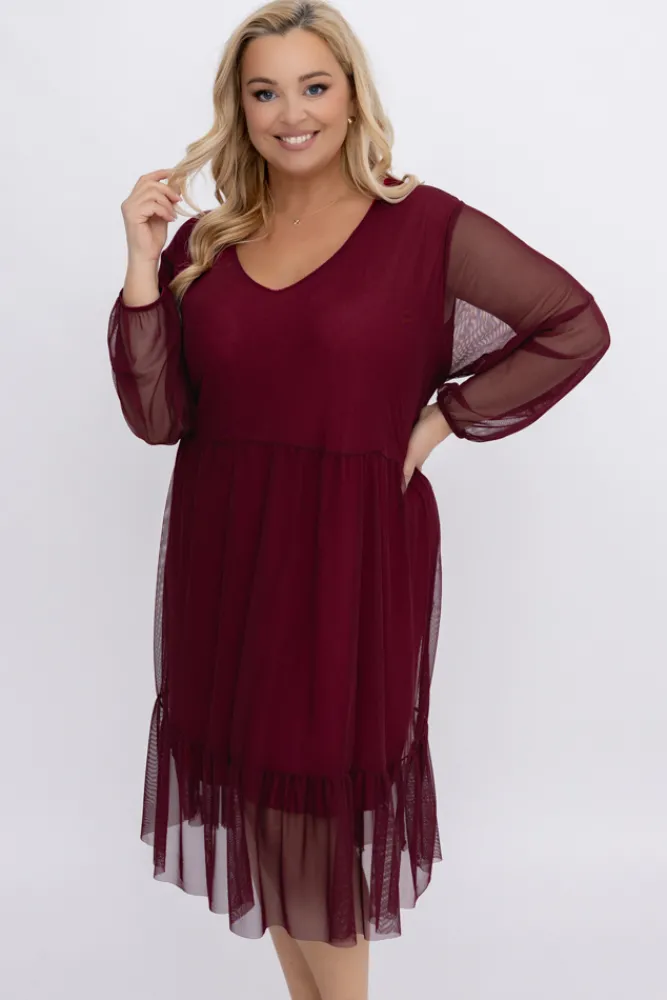 Włoski Bordowa Sukienka siateczkowa ORUZI