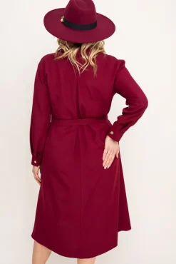 Polski Bordowa Sukienka szmizjerka TREMENO