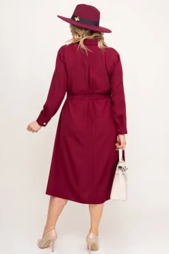 Polski Bordowa Sukienka szmizjerka TREMENO