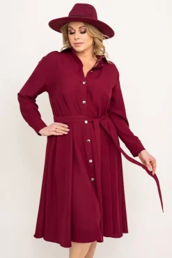Polski Bordowa Sukienka szmizjerka TREMENO