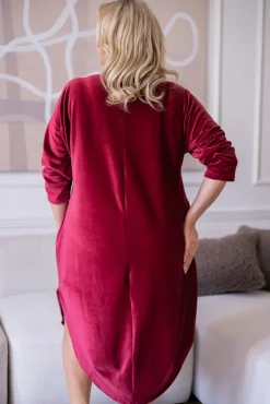 Polski Bordowa Sukienka welurowa TAGIO