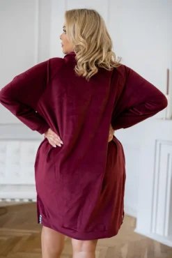 Polski Bordowa Sukienka welurowa PERIO