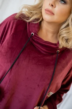 Polski Bordowa Sukienka welurowa PERIO