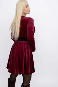 Włoski Bordowa Sukienka welurowa VILLENA