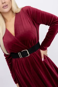 Włoski Bordowa Sukienka welurowa VILLENA