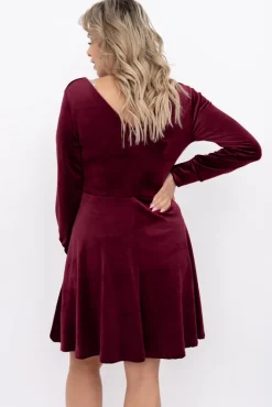 Włoski Bordowa Sukienka welurowa WARKOZIA