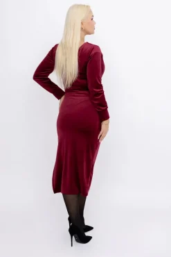 Włoski Bordowa Sukienka welurowa BAKARIA