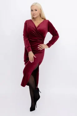 Włoski Bordowa Sukienka welurowa BAKARIA