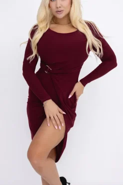 Włoski Bordowa Sukienka z klamrą AZALIA