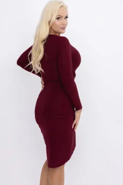 Włoski Bordowa Sukienka z klamrą AZALIA