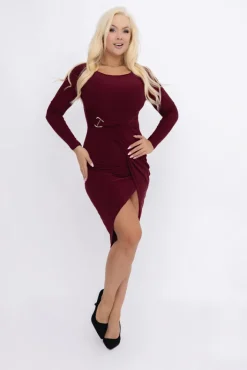 Włoski Bordowa Sukienka z klamrą AZALIA