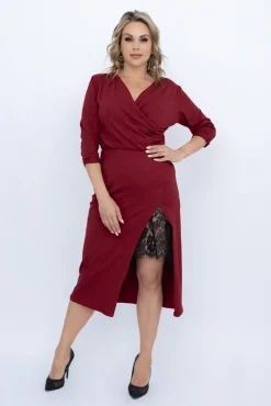 Włoski Bordowa Sukienka z koronką AMELIEN