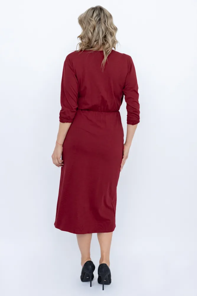 Włoski Bordowa Sukienka z koronką AMELIEN