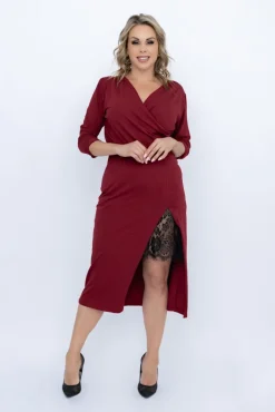 Włoski Bordowa Sukienka z koronką AMELIEN