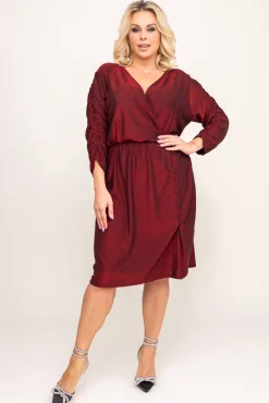 Polski Bordowa Sukienka z marszczeniem NEW YEAR