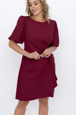Polski Bordowa Sukienka z marszczeniem TORIO