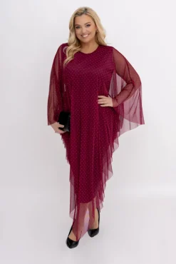 Włoski Bordowa Sukienka z siateczką BASTORIA Wzór 1