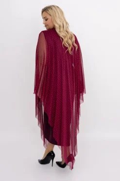 Włoski Bordowa Sukienka z siateczką BASTORIA Wzór 1