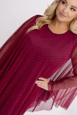 Włoski Bordowa Sukienka z siateczką BASTORIA Wzór 1