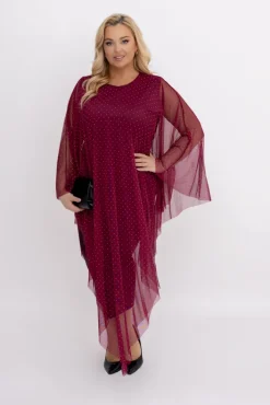 Włoski Bordowa Sukienka z siateczką BASTORIA Wzór 1